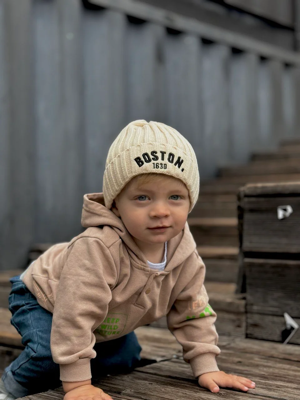 Кремовый детская шапка Boston размер 47-52, демисезонная шапка для детей Бостон , шапка тыковка