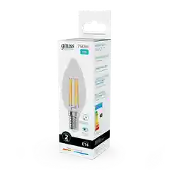 Лампочка светодиодная E14 Свеча 12W нейтр. белый 4100К УПАК 10шт Gauss Elementary Filament