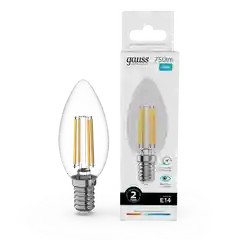 Лампочка светодиодная E14 Свеча 12W нейтр. белый 4100К УПАК 10шт Gauss Elementary Filament
