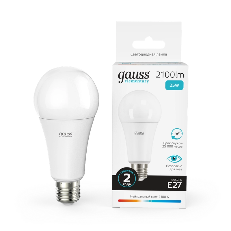 Лампочка светодиодная Е27 Груша 25W нейтр. белый 4100К УПАКОВКА 10 шт. Gauss Elementary