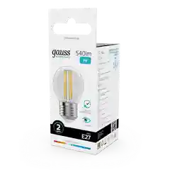 Лампочка светодиодная E27 Шар 8W нейтр. белый 4100К УПАК 10 шт. Gauss Elementary Filament