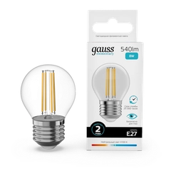 Лампочка светодиодная E27 Шар 8W нейтр. белый 4100К УПАК 10 шт. Gauss Elementary Filament