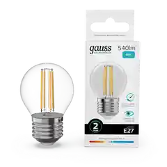Лампочка светодиодная E27 Шар 8W нейтр. белый 4100К УПАК 10 шт. Gauss Elementary Filament