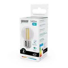 Лампочка светодиодная E27 Шар 8W нейтр. белый 4100К УПАК 10 шт. Gauss Elementary Filament