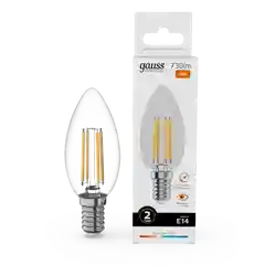 Лампочка светодиодная E14 Свеча 12W теплый 2700К УПАКОВКА 10 шт. Gauss Elementary Filament