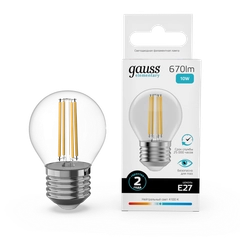 Лампочка светодиодная E27 Шар 10W нейтр. белый 4100К УПАК 10 шт. Gauss Elementary Filament
