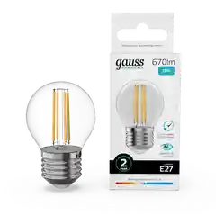 Лампочка светодиодная E27 Шар 10W нейтр. белый 4100К УПАК 10 шт. Gauss Elementary Filament