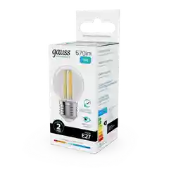 Лампочка светодиодная E27 Шар 10W нейтр. белый 4100К УПАК 10 шт. Gauss Elementary Filament