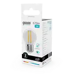 Лампочка светодиодная E27 Шар 10W нейтр. белый 4100К УПАК 10 шт. Gauss Elementary Filament