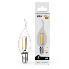 Лампа светодиодная E14 Свеча на ветру 8W теплый 2700К УПАК10 шт. Gauss Elementary Filament