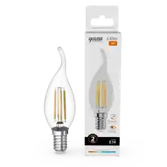 Лампа светодиодная E14 Свеча на ветру 8W теплый 2700К УПАК10 шт. Gauss Elementary Filament