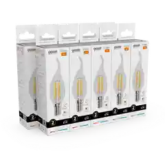 Лампа светодиодная E14 Свеча на ветру 8W теплый 2700К УПАК10 шт. Gauss Elementary Filament