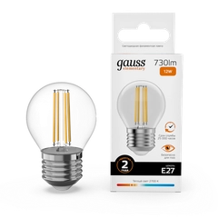 Лампочка светодиодная E27 Шар 12W теплый 2700К УПАКОВКА 10 шт. Gauss Elementary Filament