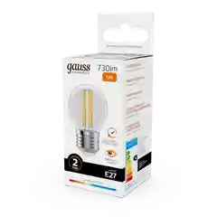 Лампочка светодиодная E27 Шар 12W теплый 2700К УПАКОВКА 10 шт. Gauss Elementary Filament