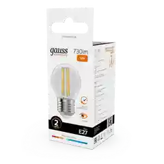 Лампочка светодиодная E27 Шар 12W теплый 2700К УПАКОВКА 10 шт. Gauss Elementary Filament