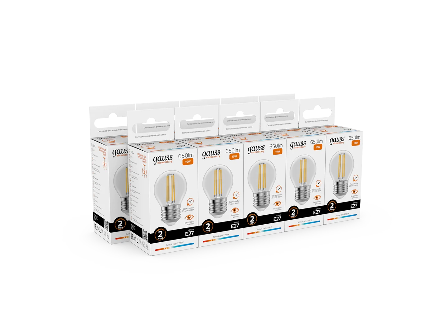Лампочка светодиодная E27 Шар 10W теплый 2700К УПАКОВКА 10 шт. Gauss Elementary Filament