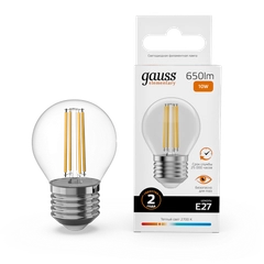 Лампочка светодиодная E27 Шар 10W теплый 2700К УПАКОВКА 10 шт. Gauss Elementary Filament