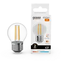 Лампочка светодиодная E27 Шар 10W теплый 2700К УПАКОВКА 10 шт. Gauss Elementary Filament