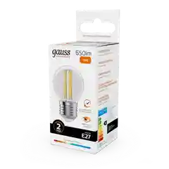 Лампочка светодиодная E27 Шар 10W теплый 2700К УПАКОВКА 10 шт. Gauss Elementary Filament