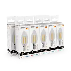 Лампочка светодиодная E14 Свеча 8W теплый 2700К УПАКОВКА 10 шт. Gauss Elementary Filament
