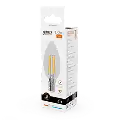 Лампочка светодиодная E14 Свеча 8W теплый 2700К УПАКОВКА 10 шт. Gauss Elementary Filament