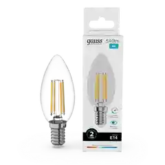 Лампочка светодиодная E14 Свеча 8W нейтр. белый 4100К УПАК 10шт. Gauss Elementary Filament