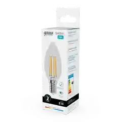 Лампочка светодиодная E14 Свеча 8W нейтр. белый 4100К УПАК 10шт. Gauss Elementary Filament
