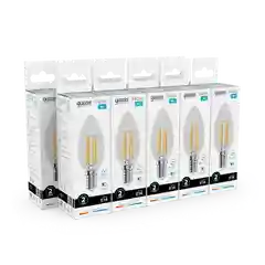 Лампочка светодиодная E14 Свеча 8W нейтр. белый 4100К УПАК 10шт. Gauss Elementary Filament