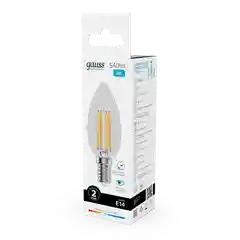 Лампочка светодиодная E14 Свеча 8W нейтр. белый 4100К УПАК 10шт. Gauss Elementary Filament