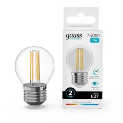 Лампочка светодиодная E27 Шар 12W нейтр. белый 4100К УПАК 10 шт. Gauss Elementary Filament