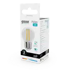 Лампочка светодиодная E27 Шар 12W нейтр. белый 4100К УПАК 10 шт. Gauss Elementary Filament