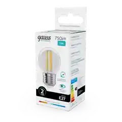 Лампочка светодиодная E27 Шар 12W нейтр. белый 4100К УПАК 10 шт. Gauss Elementary Filament