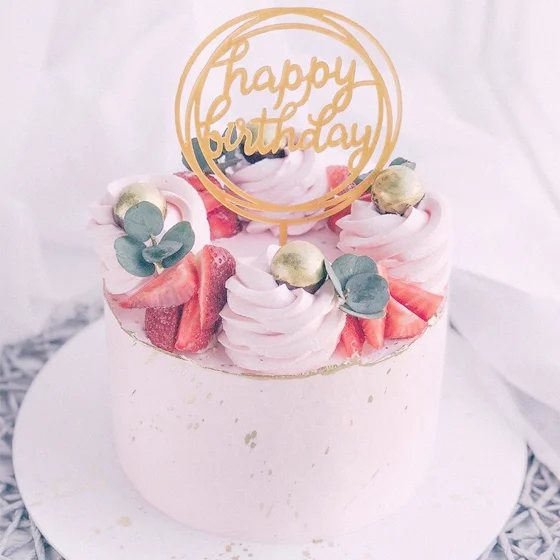 Конфетный топпер на торт, "Happy Birthday" из акрила для украшения торта,круг, ромб, золото