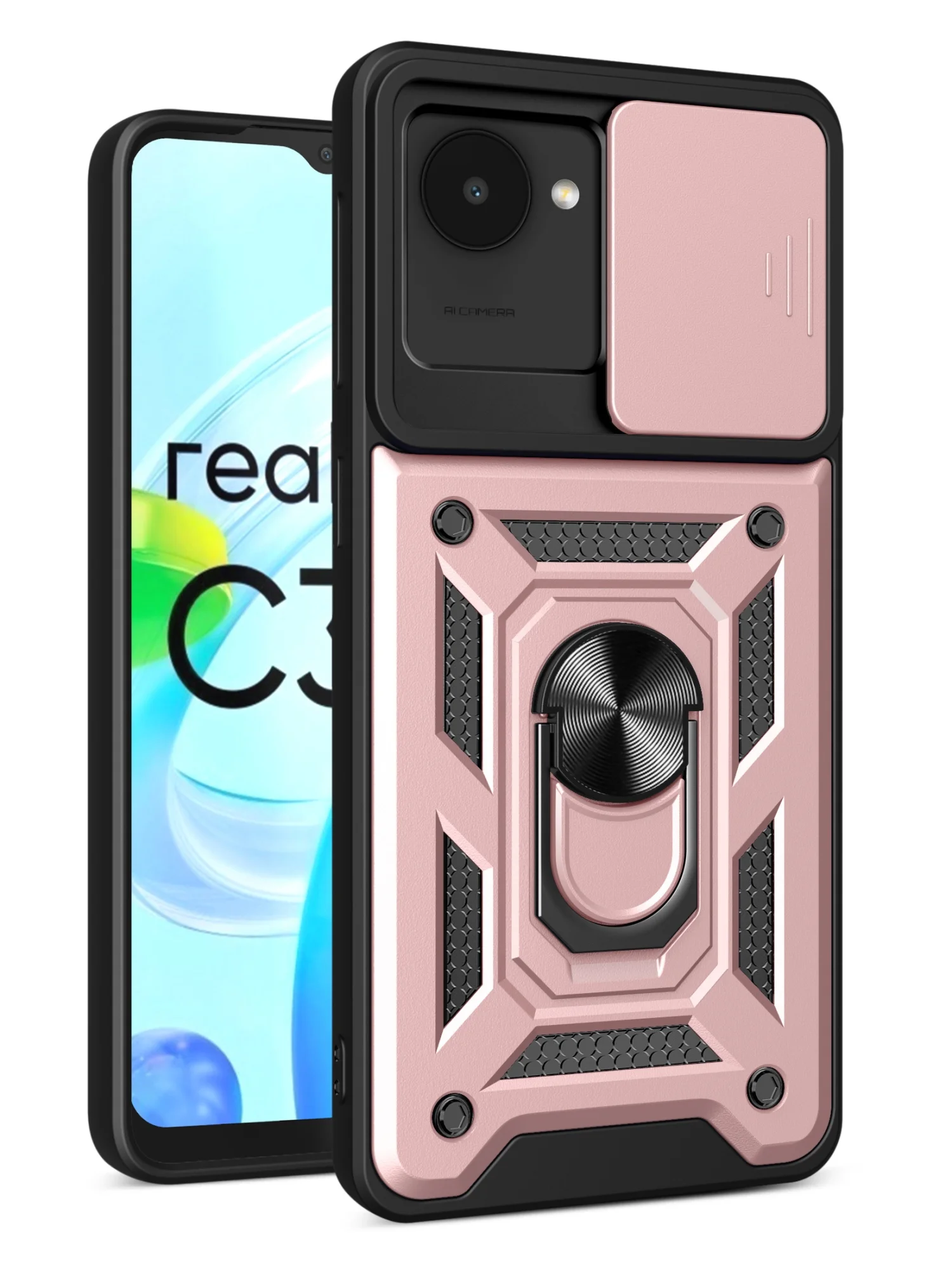 Розовый чехол противоударный armors для Realme C30 и C30s и Narzo 50i Prime с защитой камеры
