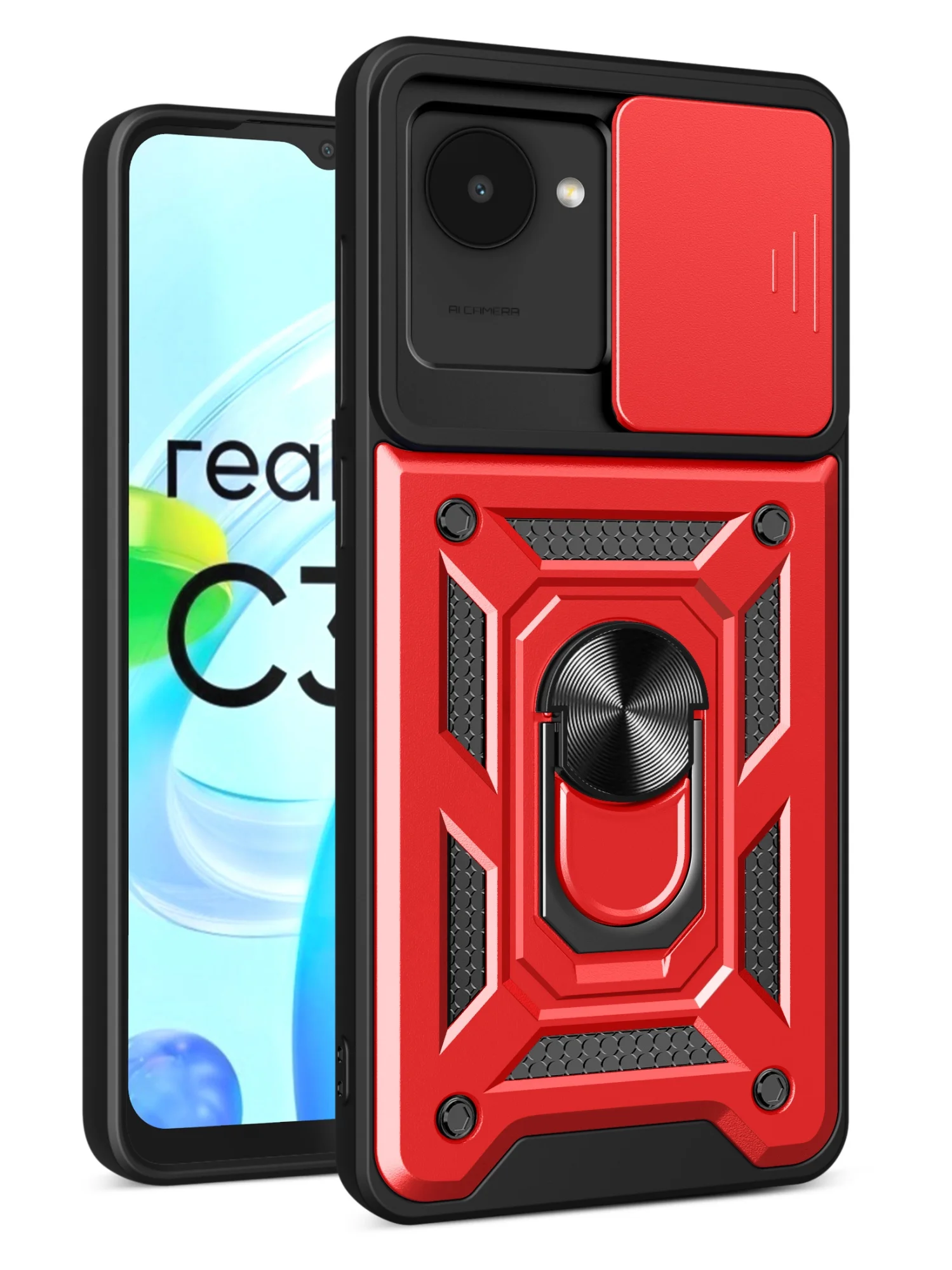 Красный чехол противоударный armors для Realme C30 и C30s и Narzo 50i Prime с защитой камеры
