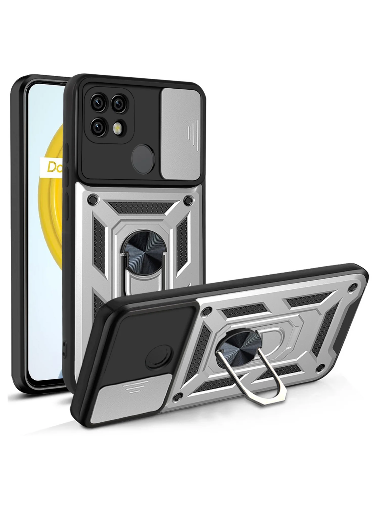 Серебряный чехол противоударный armors для Realme C21 / Релми С21 с защитой камеры