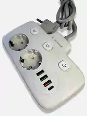 Белый сетевой фильтр- удлинитель с быстрой зарядкой,с 3 розетками,4 USB портами и 2 Type-C 180см