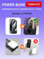 Внешний аккумулятор с всторенными кабелями зарядки Type-C / Lightning / Micro USB