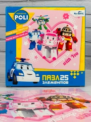 Пазл картонный мозаика робокар поли 25 мультяшки машинка робот спасатели пожарная машина