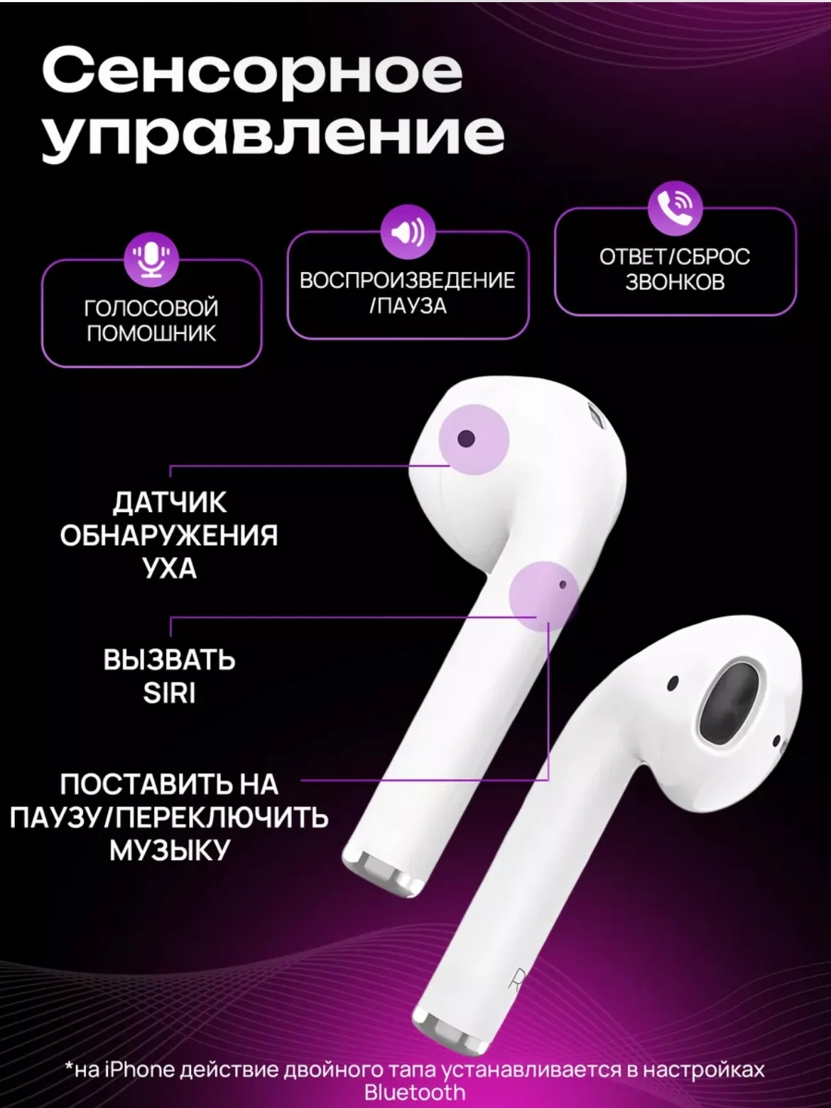 Белый беспроводные наушники APods 2, сенсорные, для Android и IOS
