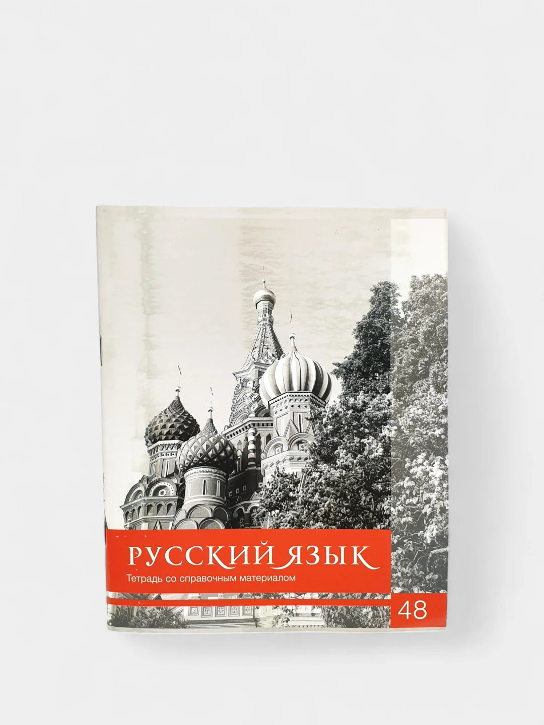 Красный тетрадь предметная, общая "Чёрное-белое", 48 л, со справочным материалом, серые листы