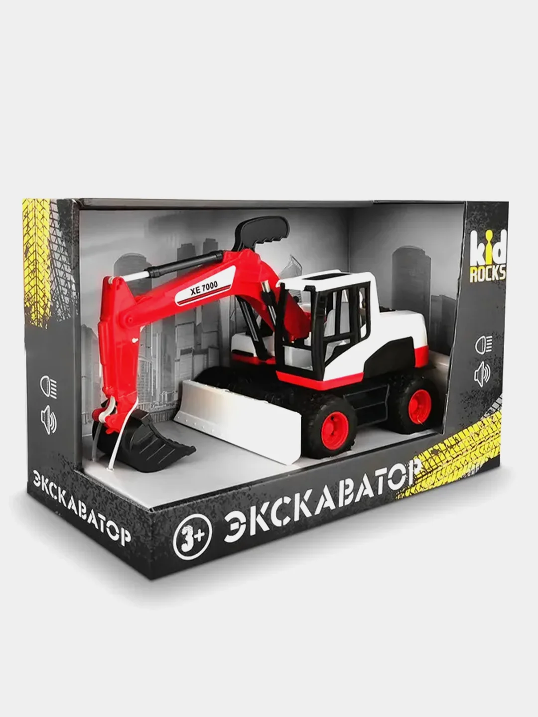 Игрушка-экскаватор KID ROCKS, масштаб 1:12,со звуком и светом