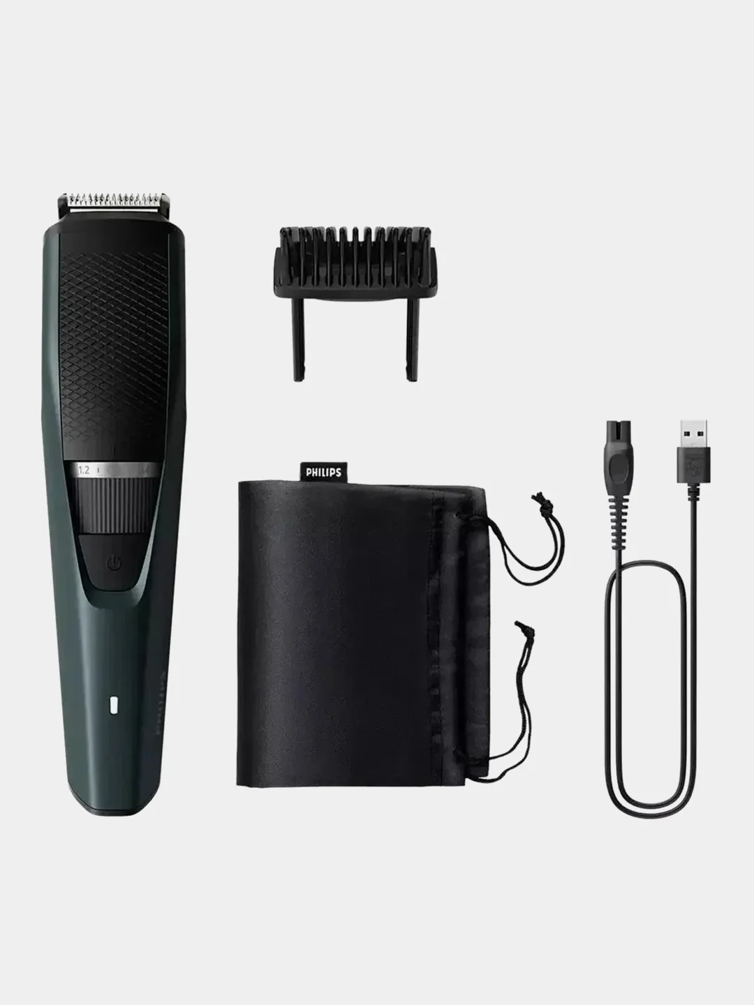 Тёмно-зелёный триммер для бороды и усов Philips