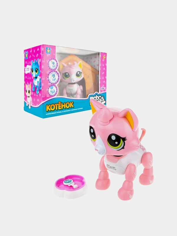 Интерактивный Робо-котенок 1 toy бело-розовый, свет,звук, движение