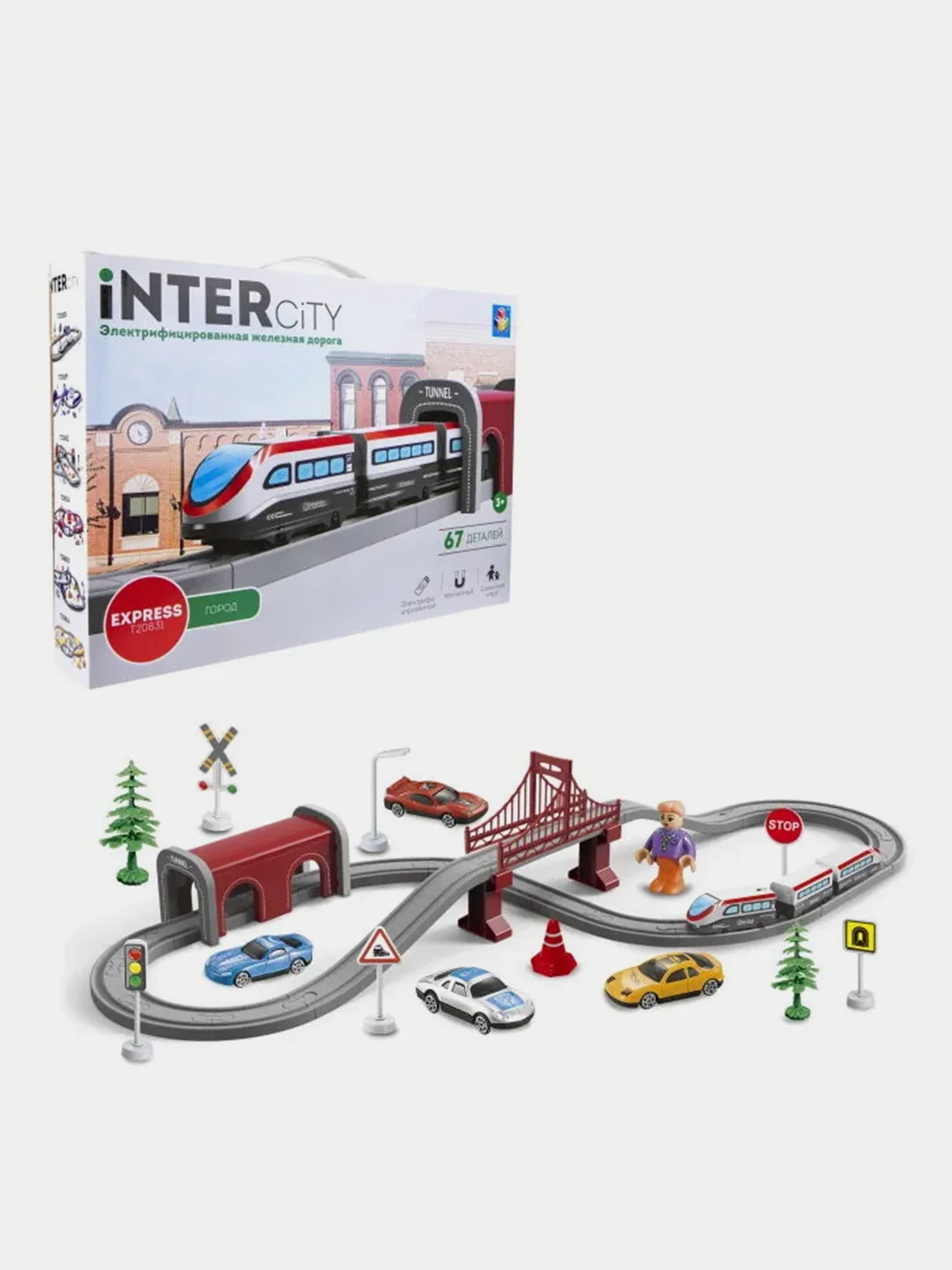 Набор железная дорога 1TOY InterCity Express "Город", 67 деталей