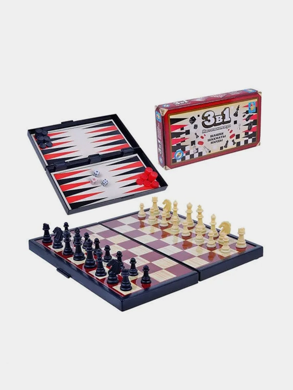 Игра настольная 1TOY 3в1 "Шашки/шахматы/нарды", на магните, 25х13,2х3,5 см