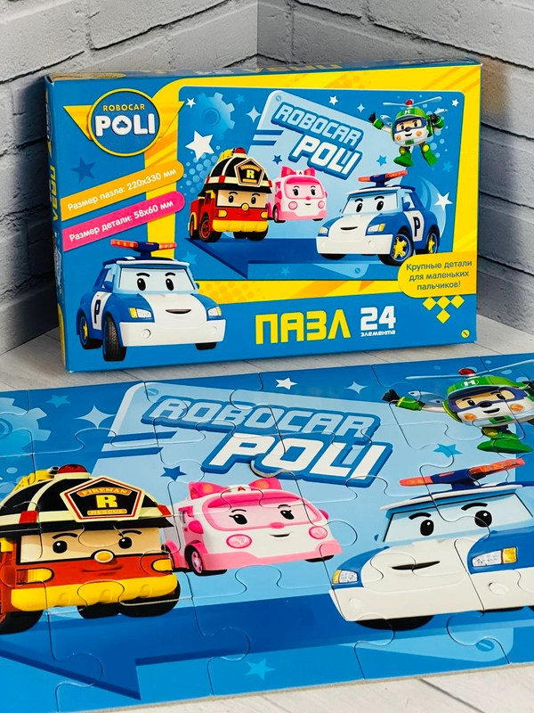 Игра для мальчика паззлы мозаика из мультика Робокар Поли 24 пожарная машина скорая помощь