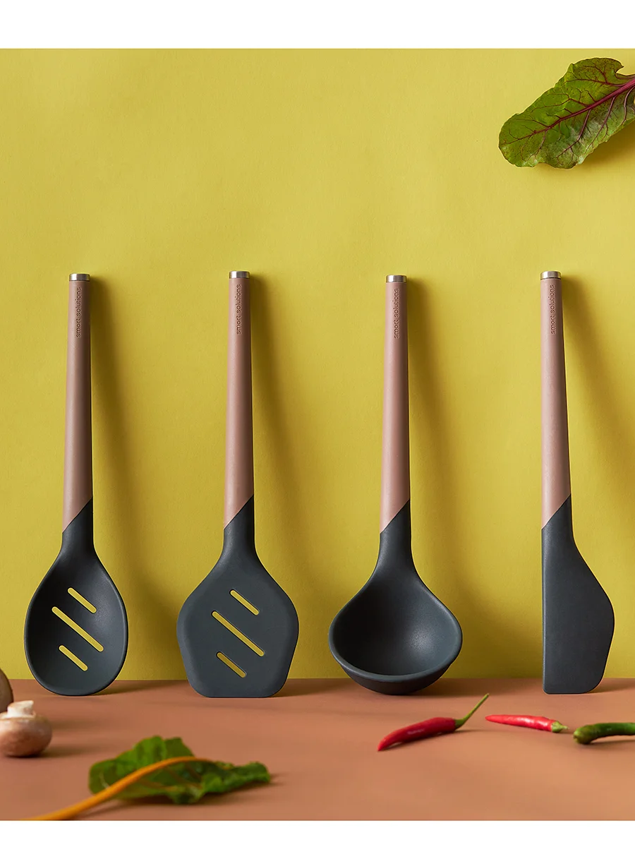 Шумовка ложка силиконовая 31 см SmartChef капучино-графит