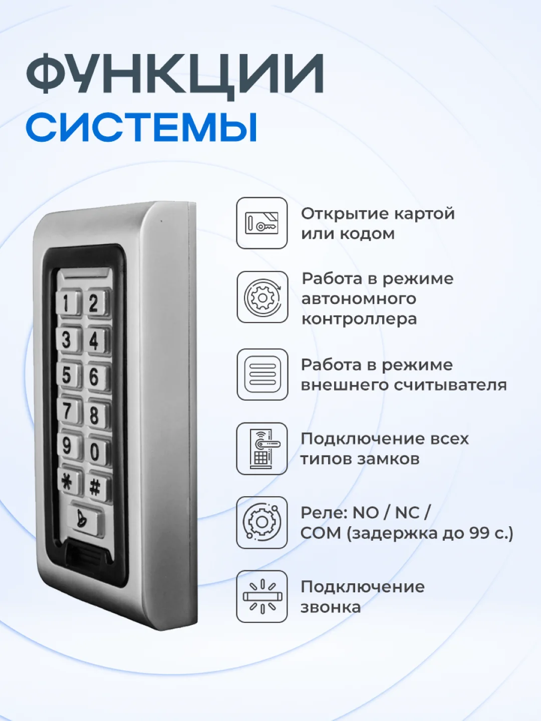 Считыватель с кодонаборной панелью и контроллером на 2000 пользователей Ps-Link S601EM-WP