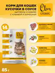 Корм влажный CLAN Classic для кошек в соусе, пауч 85г, 14 шт.